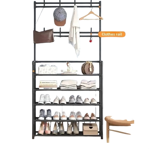 Multi-Functional Shoe Rack with Hat & Scarf Hooks